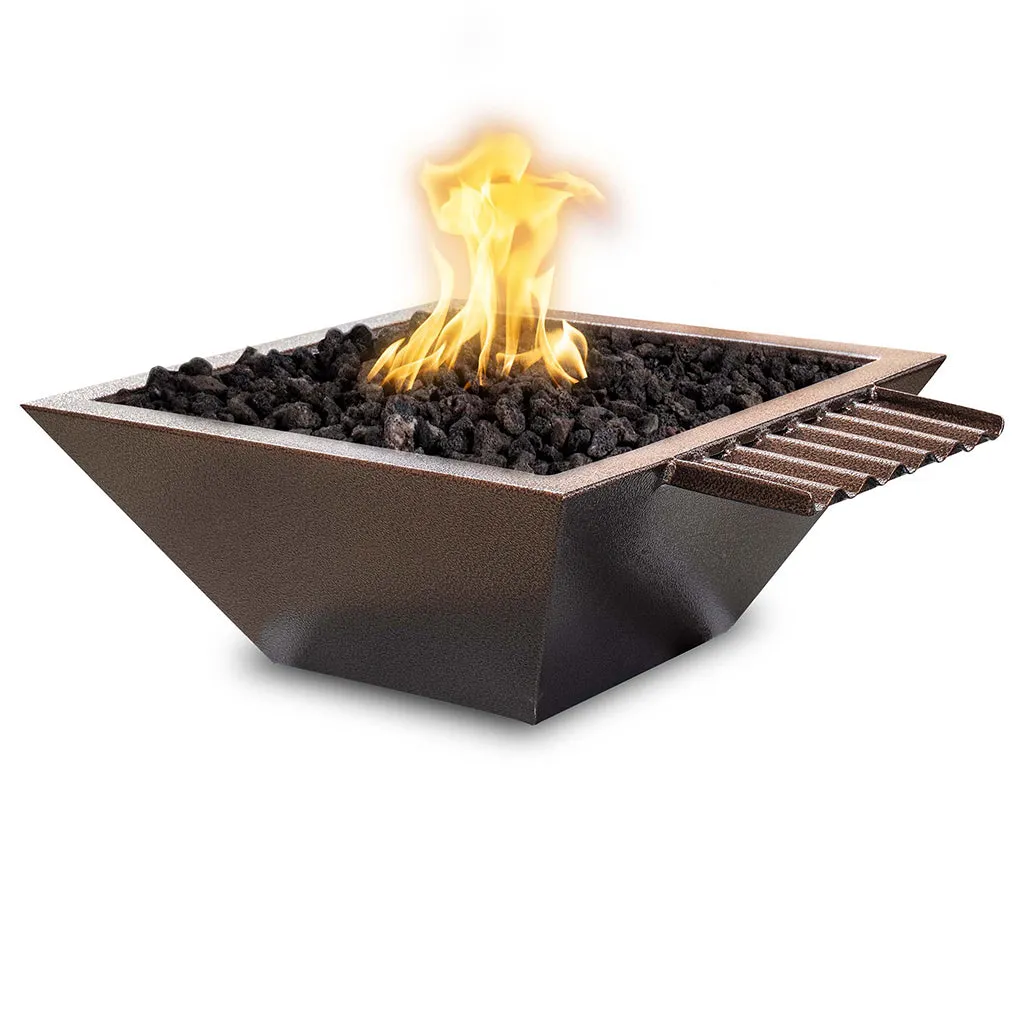 Maya 24" Fire and Water Bowl, Powder Coated Metal with Wave Scupper - Pool Feature