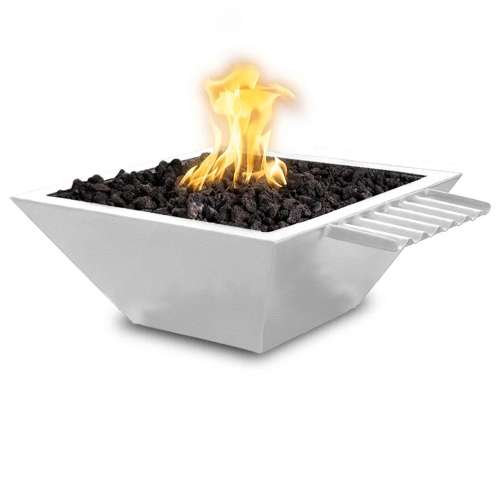 Maya 24" Fire and Water Bowl, Powder Coated Metal with Wave Scupper - Pool Feature