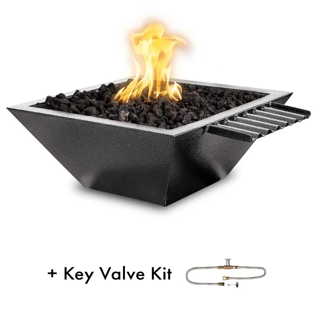 Maya 24" Fire and Water Bowl, Powder Coated Metal with Wave Scupper - Pool Feature