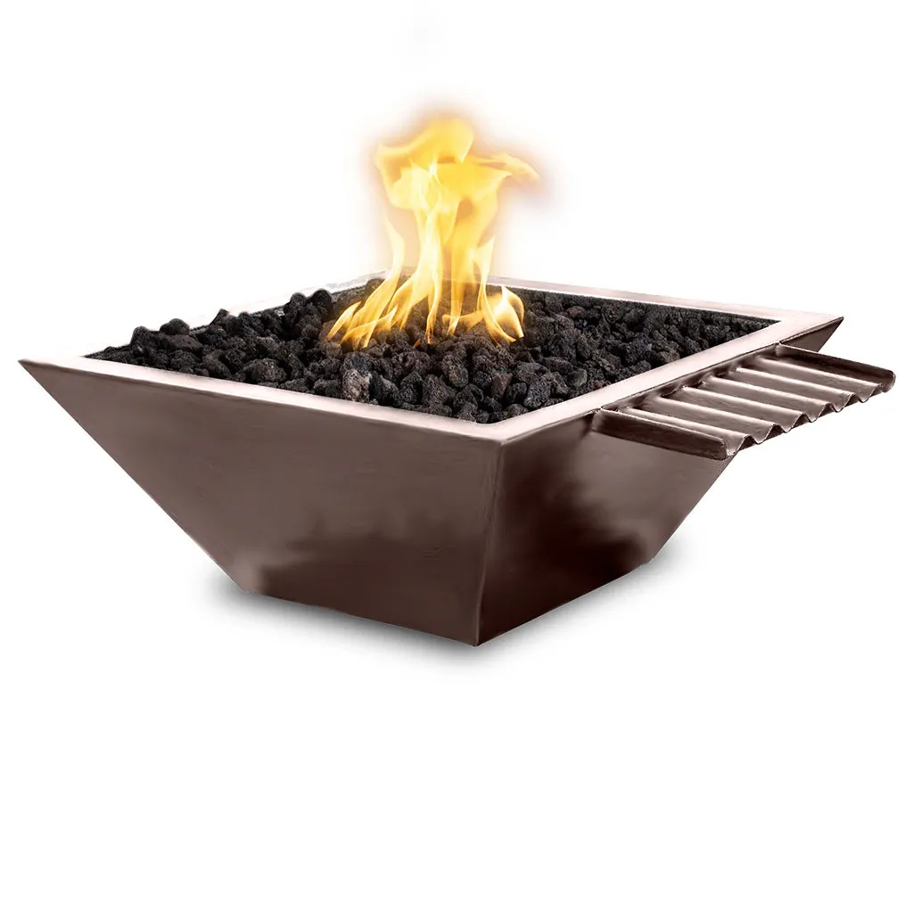 Maya 24" Fire and Water Bowl, Powder Coated Metal with Wave Scupper - Pool Feature