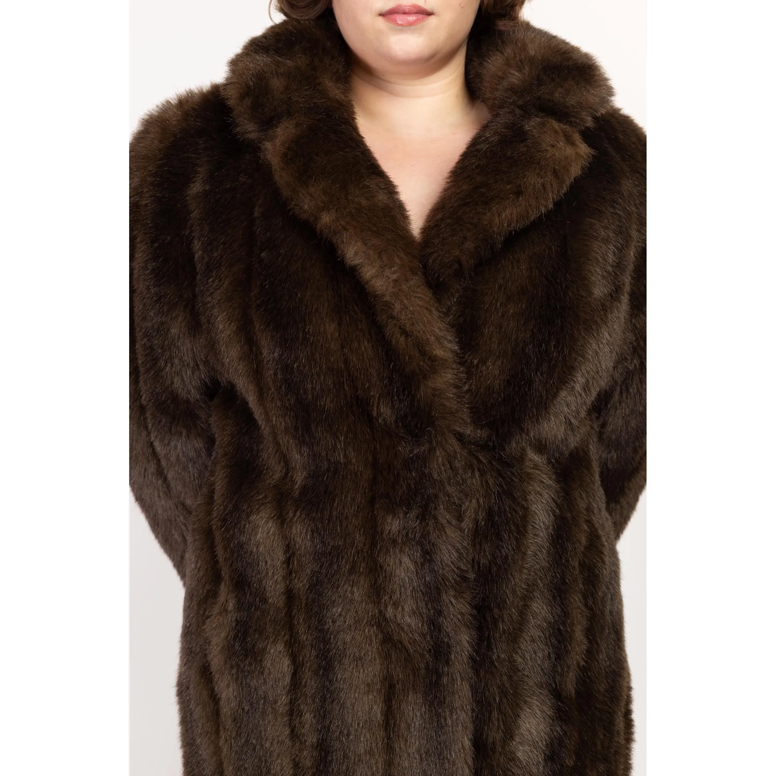 Med-Lrg 80s Brown Faux Fur Glam Coat