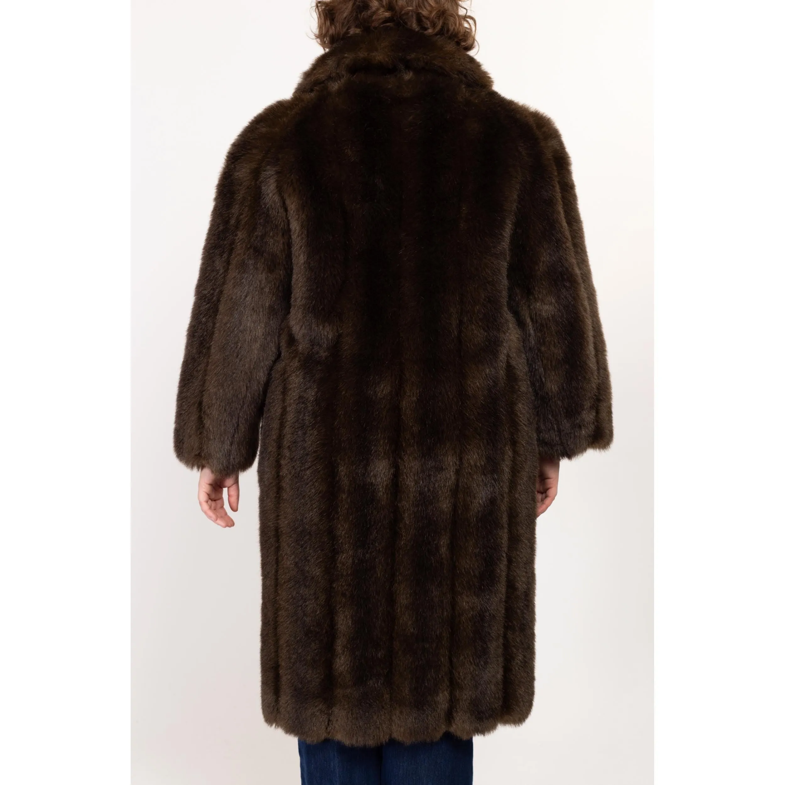 Med-Lrg 80s Brown Faux Fur Glam Coat