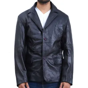 Men's Black Leather Blazer