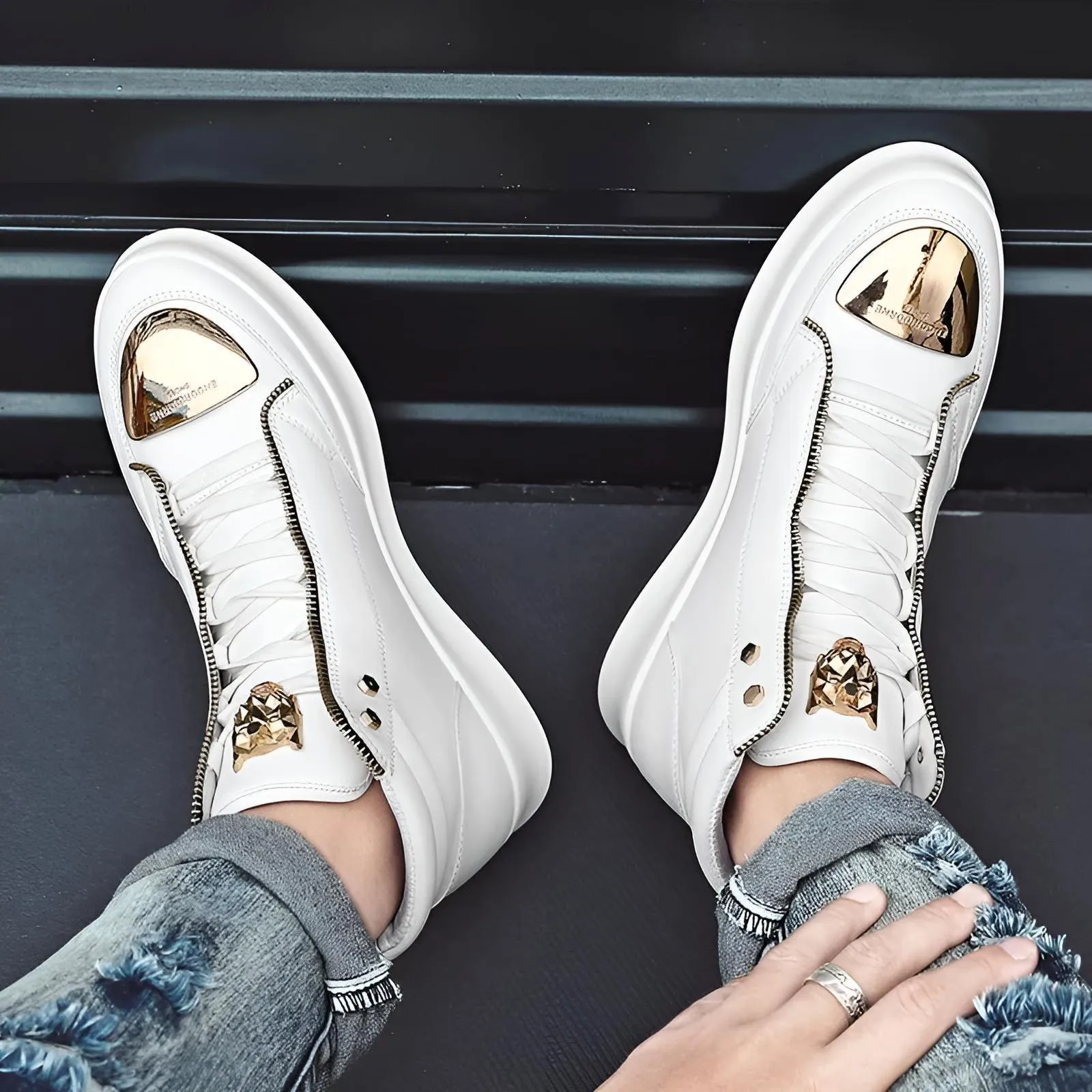 Men's High Top Sneakers Trendy Gold Accents