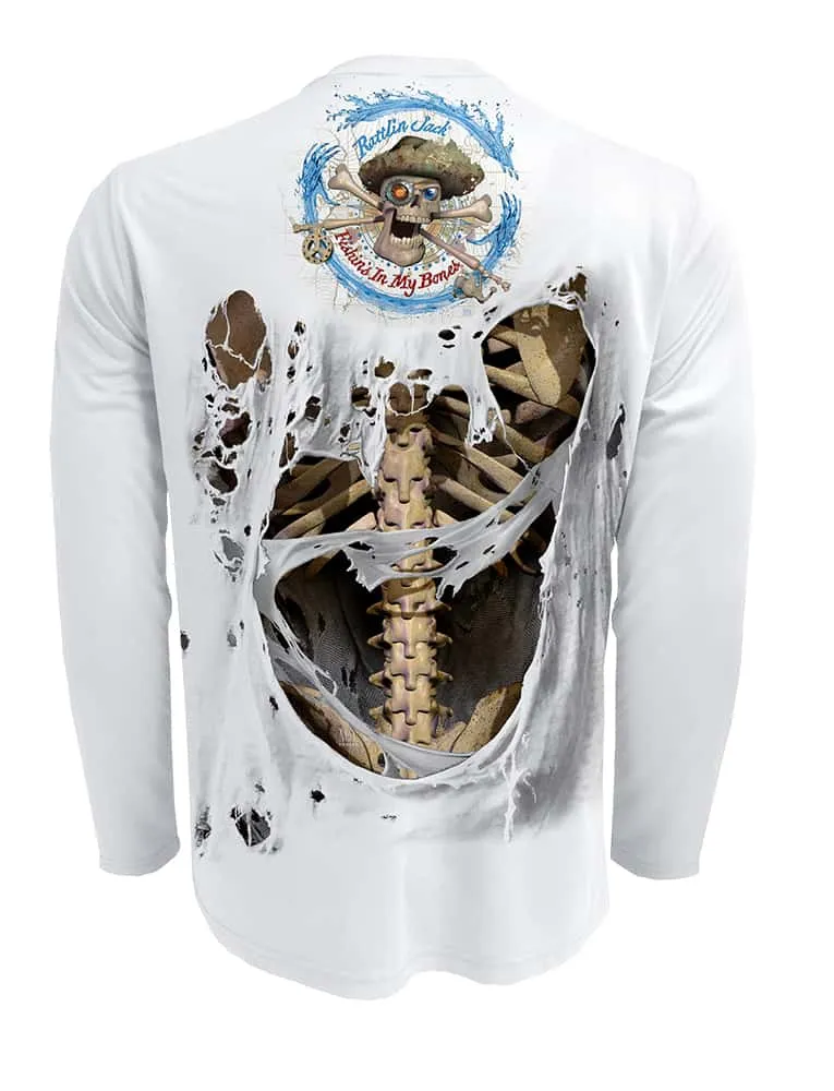 Men's Skeleton Bones UV Fishing Shirt by Rattlin Jack | Long Sleeve | UPF 50 Sun Protection | Performance Polyester Rash Guard |