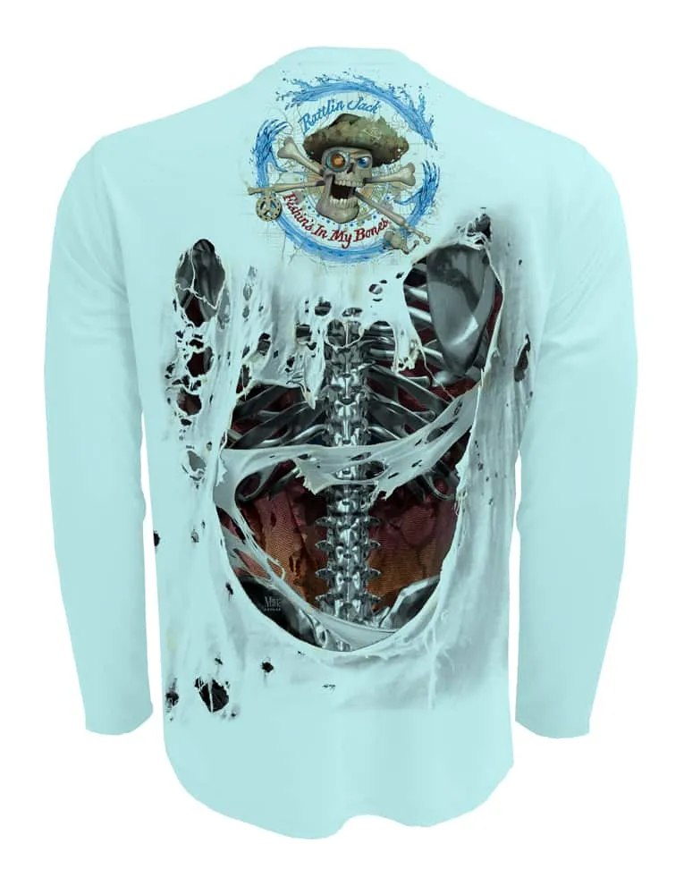 Men's Skeleton Steel Bones Fishing Shirt by Rattlin Jack | UV Long Sleeve | UPF 50 | Performance Rash Guard |