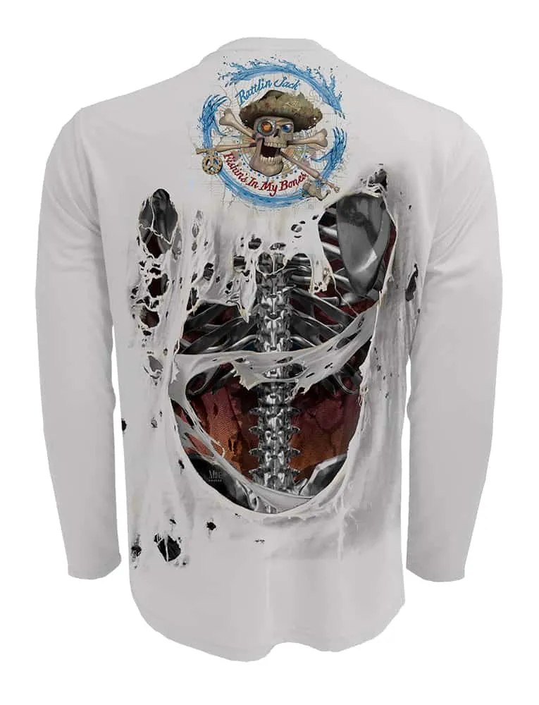 Men's Skeleton Steel Bones Fishing Shirt by Rattlin Jack | UV Long Sleeve | UPF 50 | Performance Rash Guard |