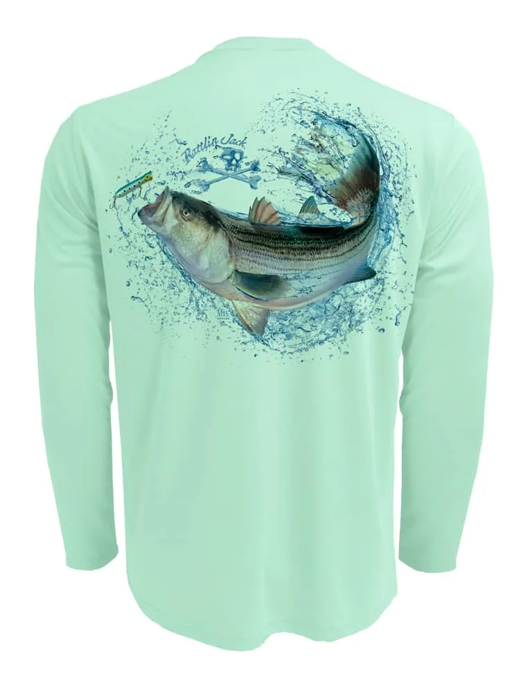 Men's Striped Bass UV Fishing Shirt by Rattlin Jack | Long Sleeve | UPF 50 Sun Protection | Performance Polyester Rash Guard |