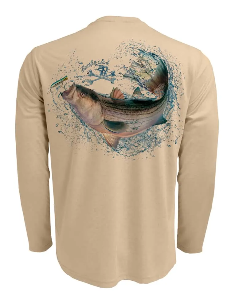 Men's Striped Bass UV Fishing Shirt by Rattlin Jack | Long Sleeve | UPF 50 Sun Protection | Performance Polyester Rash Guard |