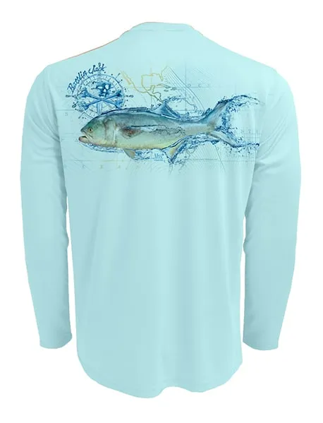 Men's Sun Protection UV Shirt Bluefish by Rattlin Jack | Long Sleeve | UPF 50 | Performance Polyester Rash Guard |