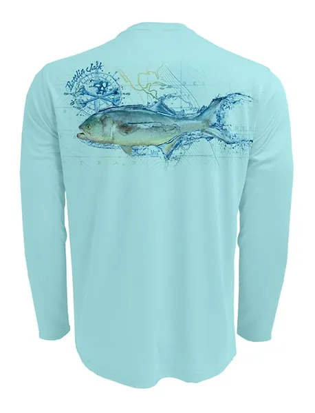 Men's Sun Protection UV Shirt Bluefish by Rattlin Jack | Long Sleeve | UPF 50 | Performance Polyester Rash Guard |