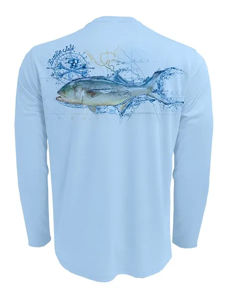 Men's Sun Protection UV Shirt Bluefish by Rattlin Jack | Long Sleeve | UPF 50 | Performance Polyester Rash Guard |