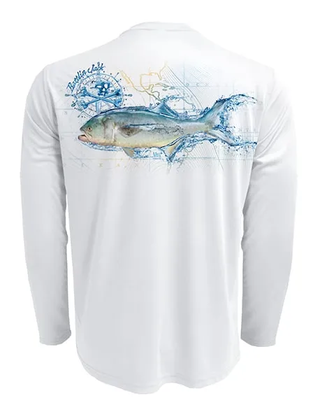 Men's Sun Protection UV Shirt Bluefish by Rattlin Jack | Long Sleeve | UPF 50 | Performance Polyester Rash Guard |