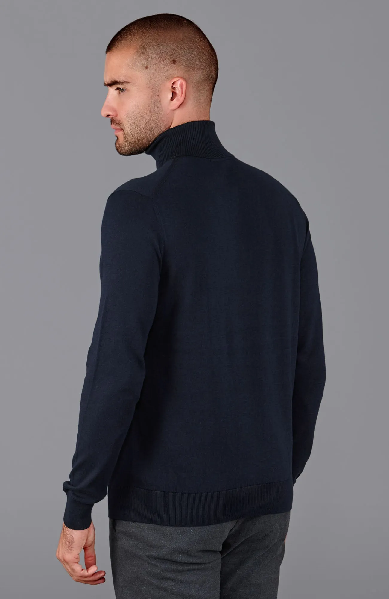 Mens Ultra Fine Cotton Roll Neck Jumper