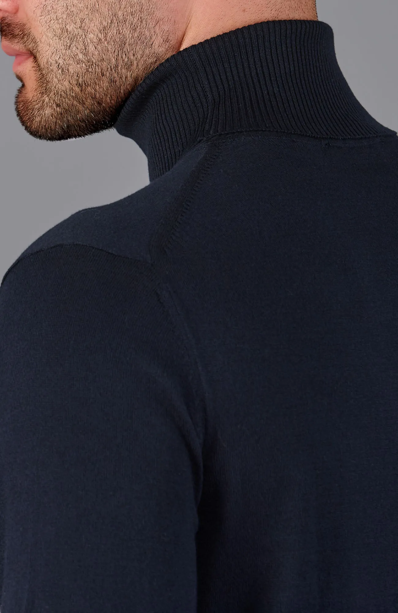 Mens Ultra Fine Cotton Roll Neck Jumper