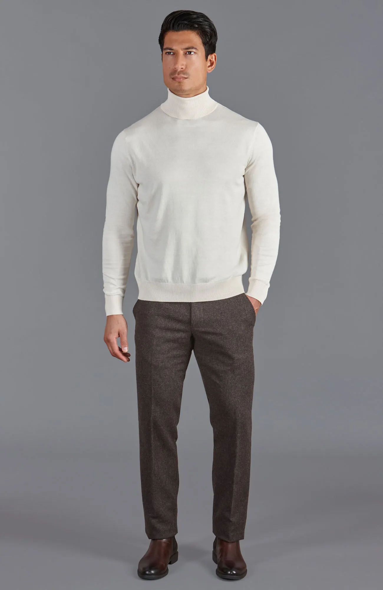 Mens Ultra Fine Cotton Roll Neck Jumper