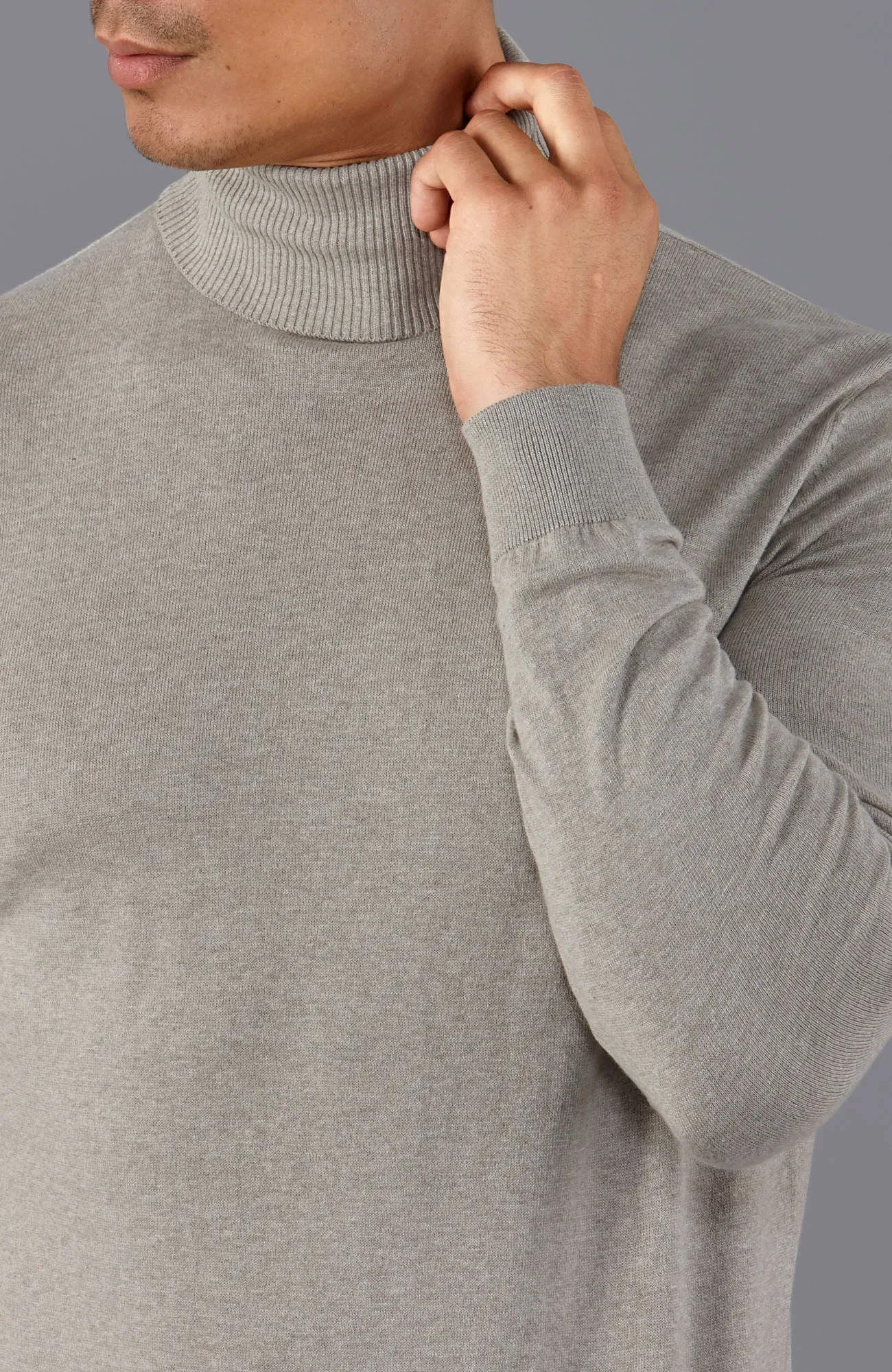 Mens Ultra Fine Cotton Roll Neck Jumper