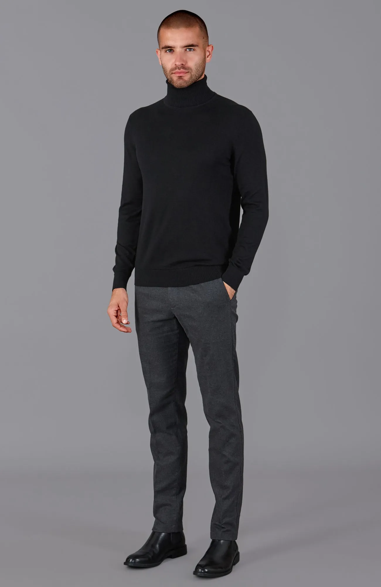 Mens Ultra Fine Cotton Roll Neck Jumper