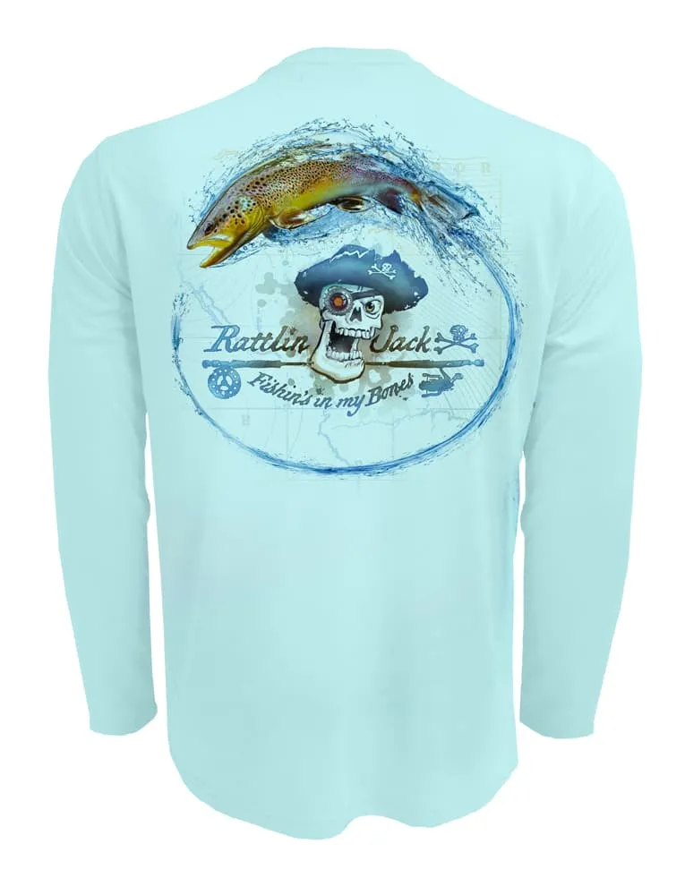 Men's UV Skull Logo Brown Trout by Rattlin Jack | Long Sleeve | UPF 50 Sun Protection | Performance Polyester Rash Guard |