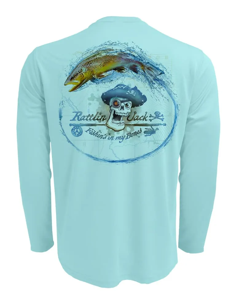 Men's UV Skull Logo Brown Trout by Rattlin Jack | Long Sleeve | UPF 50 Sun Protection | Performance Polyester Rash Guard |