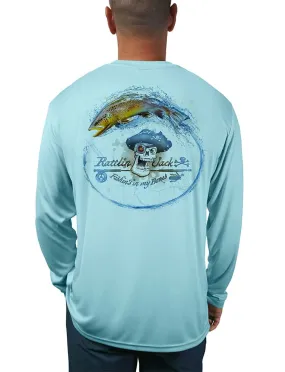 Men's UV Skull Logo Brown Trout by Rattlin Jack | Long Sleeve | UPF 50 Sun Protection | Performance Polyester Rash Guard |