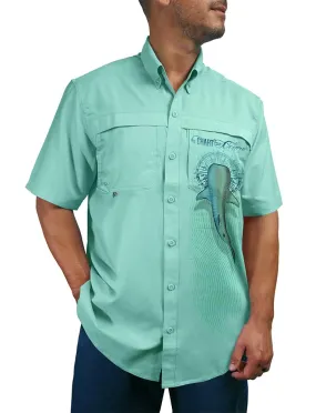 Men's Whale Shark Button Down Sun Shirt by Chart Your Own Course | UPF 50 | Lightweight Performance Fabric | Short Sleeves | Vented Back