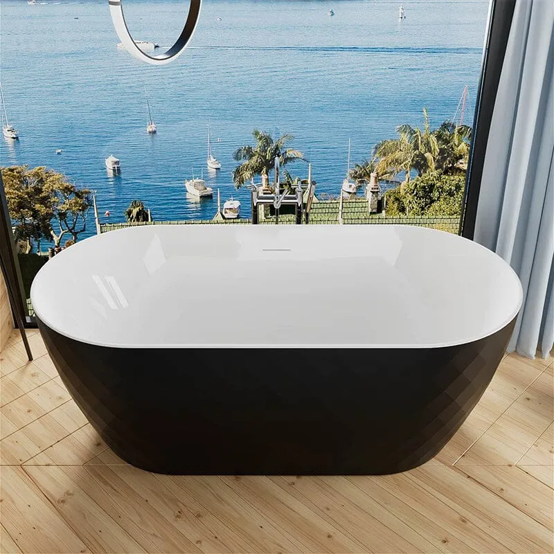 Mokleba 59" Unique Design Oval Acrylic Bathtub Freestanding Soaking Tub