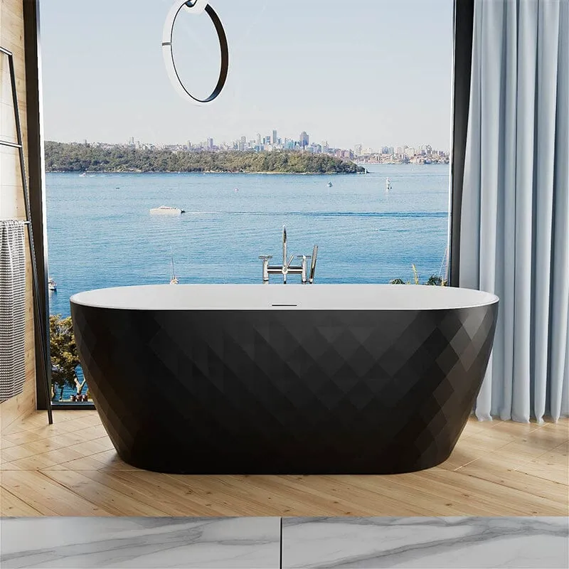 Mokleba 59" Unique Design Oval Acrylic Bathtub Freestanding Soaking Tub