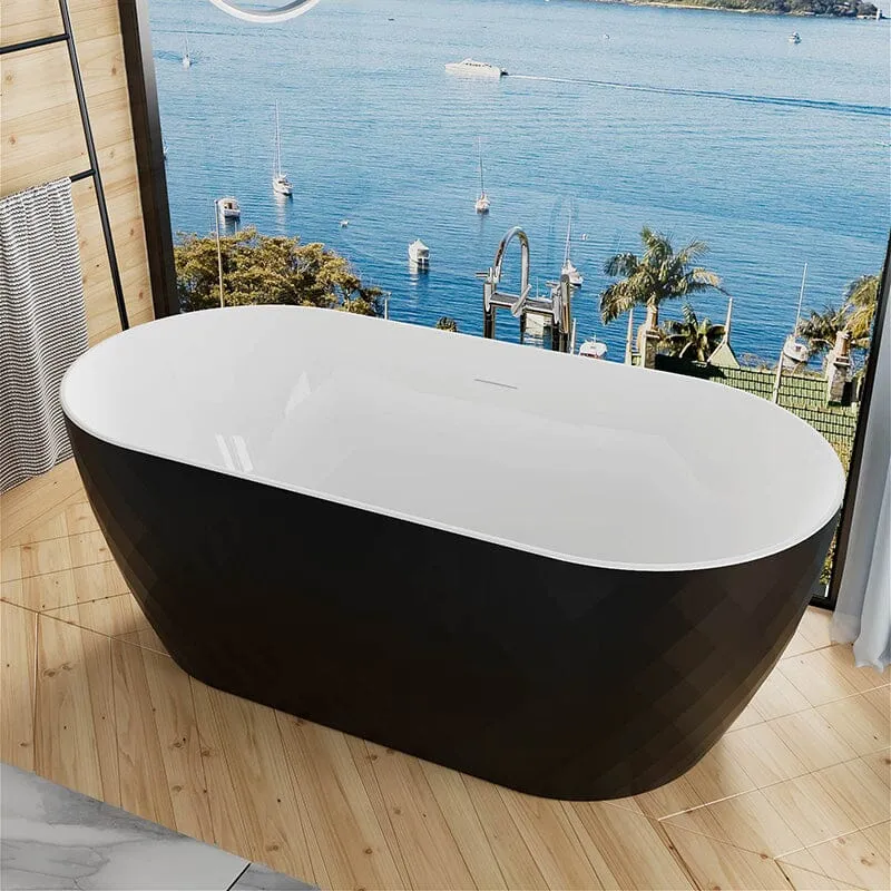 Mokleba 59" Unique Design Oval Acrylic Bathtub Freestanding Soaking Tub