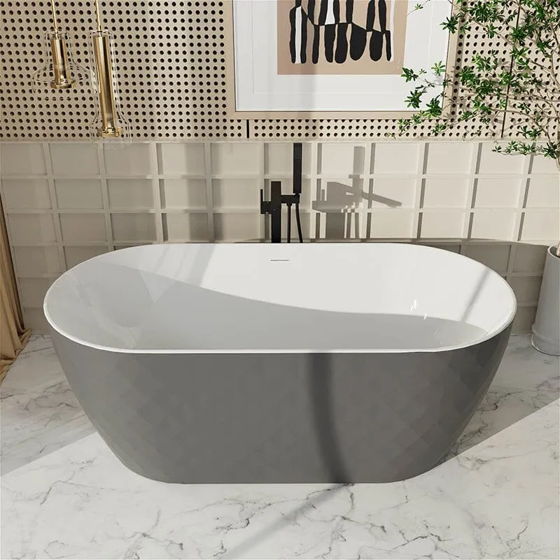 Mokleba 59" Unique Design Oval Acrylic Bathtub Freestanding Soaking Tub