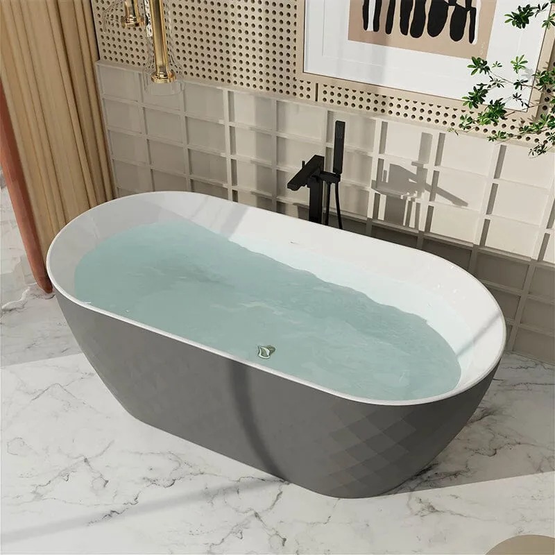 Mokleba 59" Unique Design Oval Acrylic Bathtub Freestanding Soaking Tub