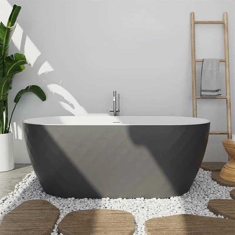 Mokleba 59" Unique Design Oval Acrylic Bathtub Freestanding Soaking Tub