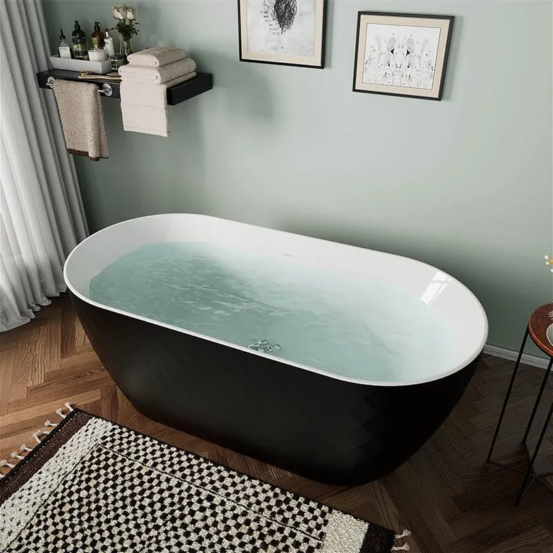 Mokleba 59" Unique Design Oval Acrylic Bathtub Freestanding Soaking Tub