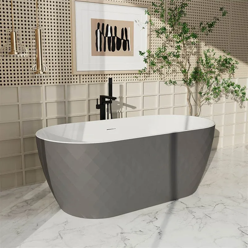 Mokleba 59" Unique Design Oval Acrylic Bathtub Freestanding Soaking Tub