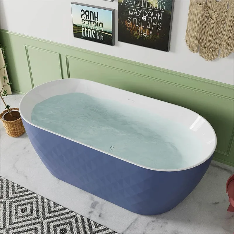 Mokleba 59" Unique Design Oval Acrylic Bathtub Freestanding Soaking Tub