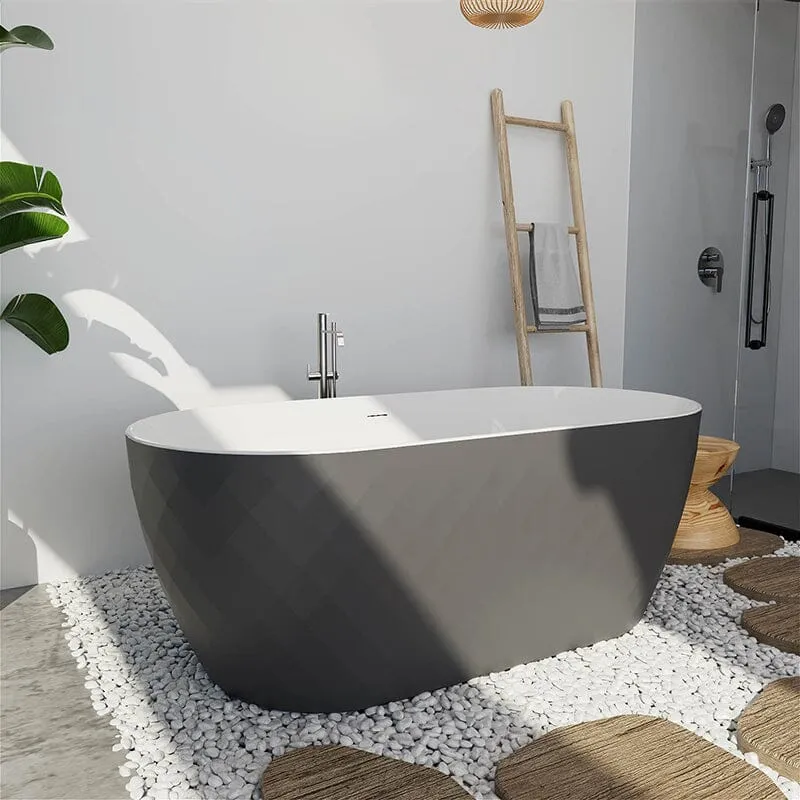 Mokleba 59" Unique Design Oval Acrylic Bathtub Freestanding Soaking Tub