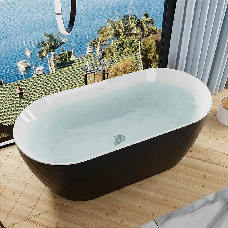 Mokleba 59" Unique Design Oval Acrylic Bathtub Freestanding Soaking Tub