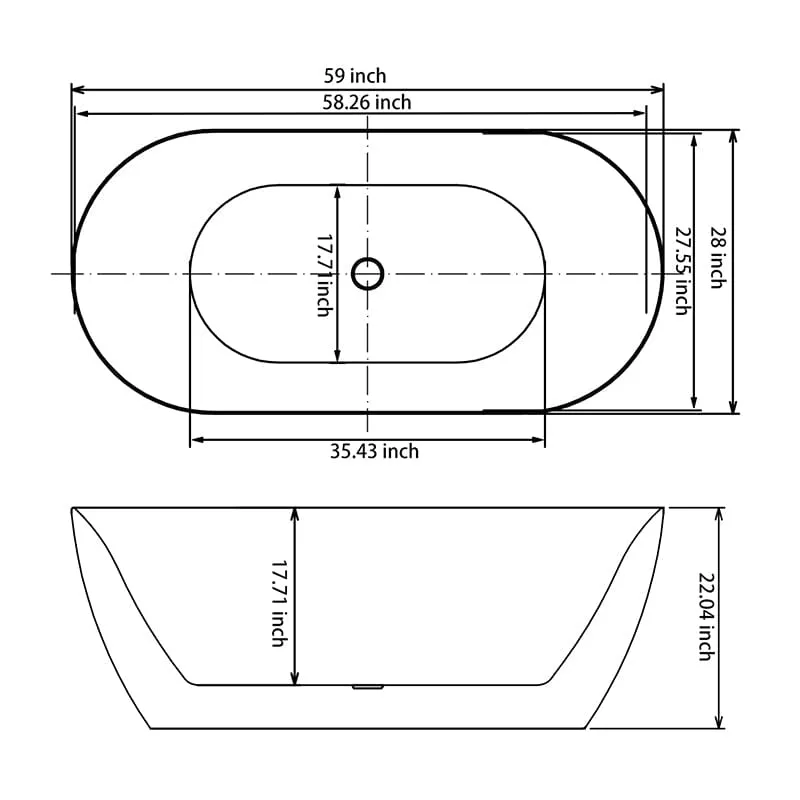 Mokleba 59" Unique Design Oval Acrylic Bathtub Freestanding Soaking Tub