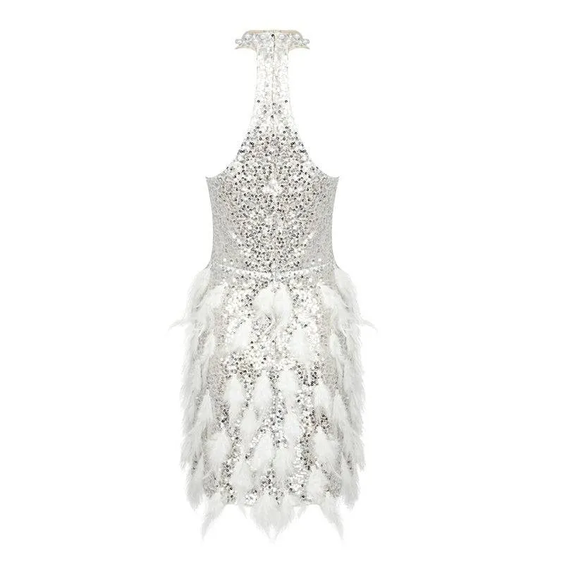 Nathalie Halter Pearl Sequined Feather Dress