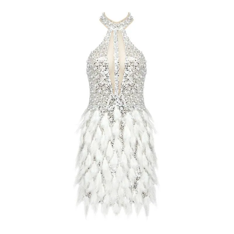 Nathalie Halter Pearl Sequined Feather Dress