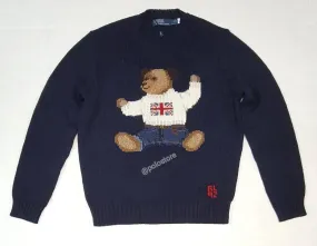 Nwt Polo Ralph Lauren Navy Sit down British Flag RL92  Teddy Bear Sweater