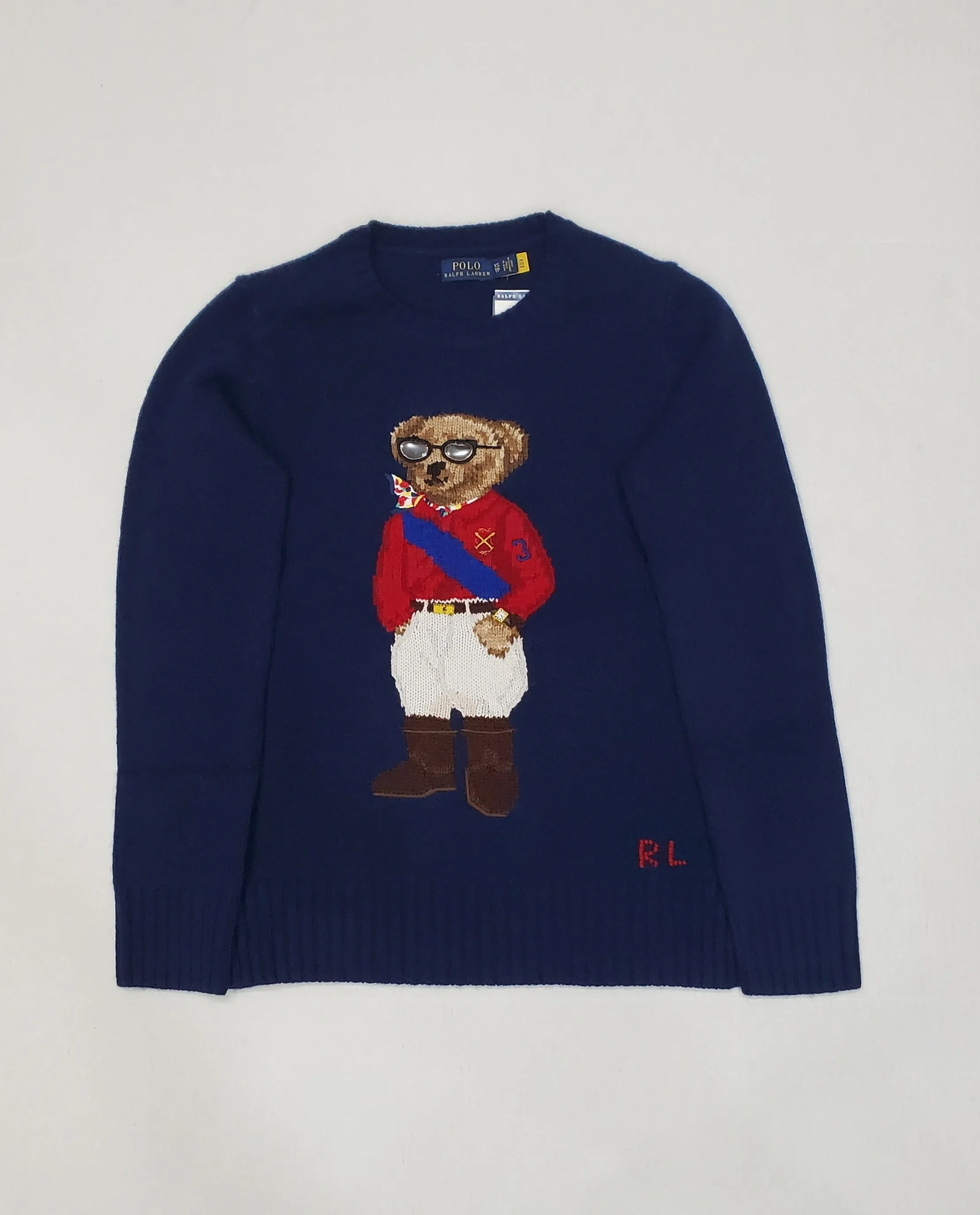 Nwt Polo Ralph Lauren Women's Navy Sunglass Wool Teddy Bear Sweater