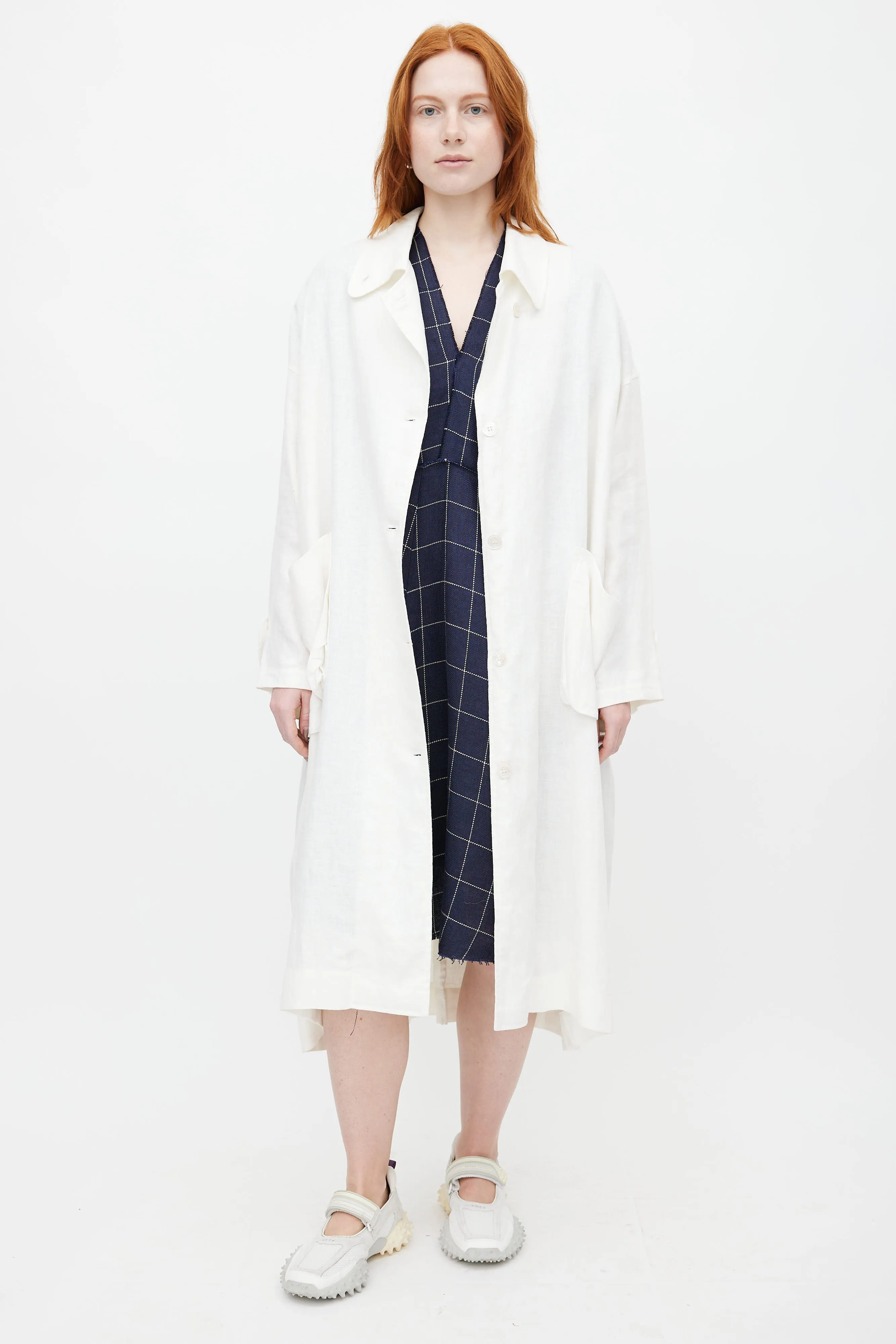 Off-White Linen Oversized Trench Coat