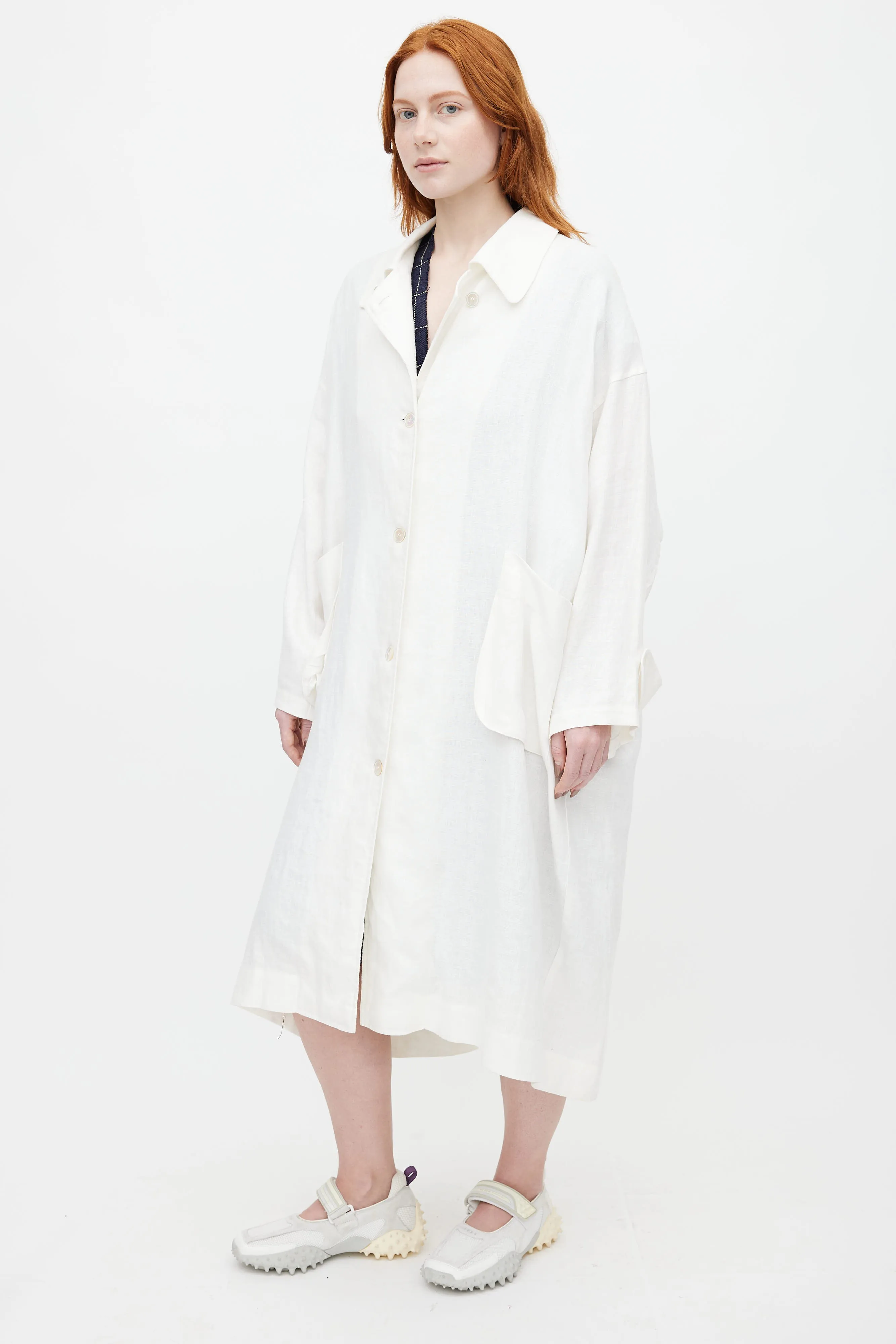 Off-White Linen Oversized Trench Coat