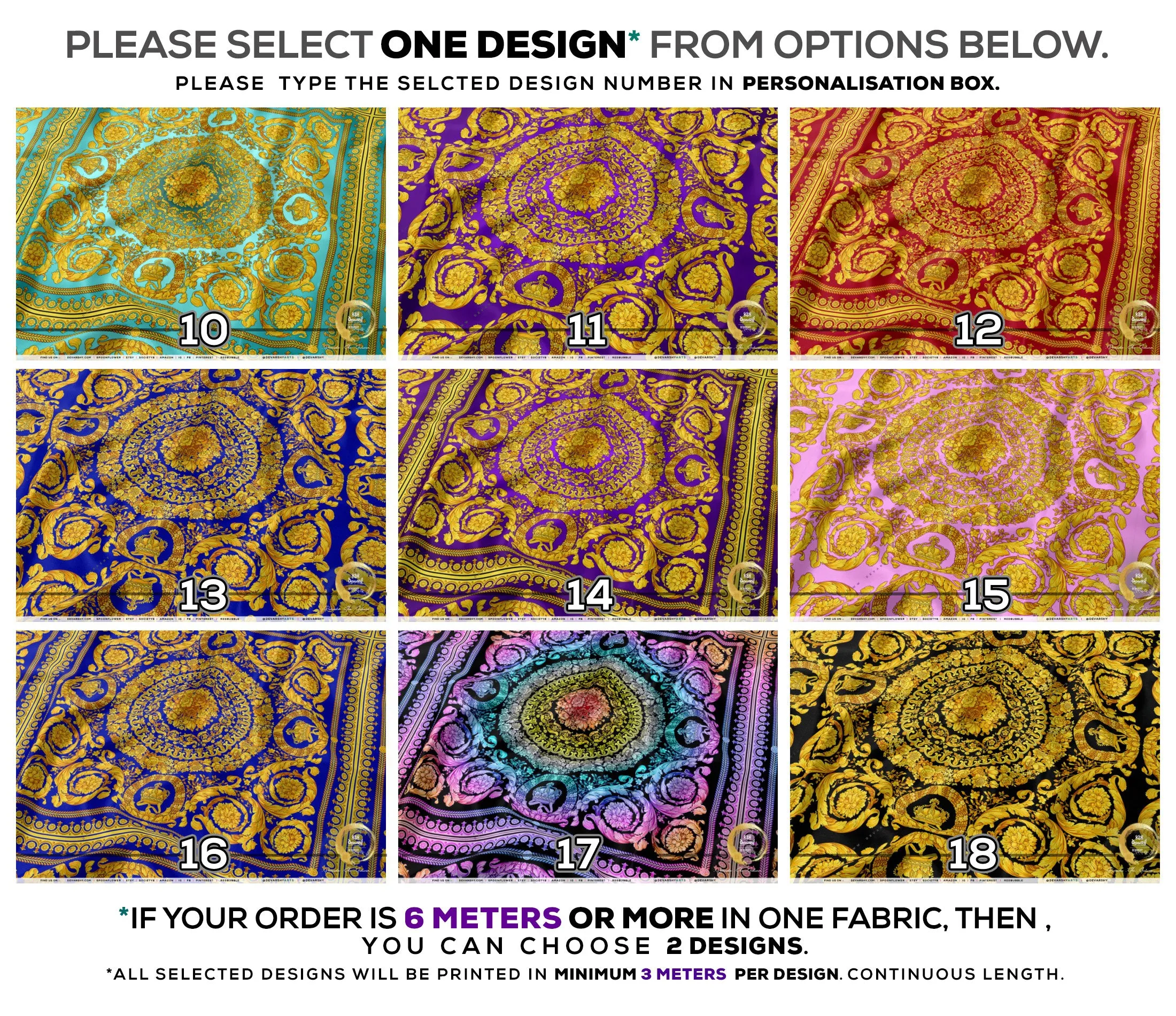 Opulent Gold Apparel Fabric 3Meters , 9 Designs | 8 Fabrics Options | Baroque Fabric By the Yard | 023B