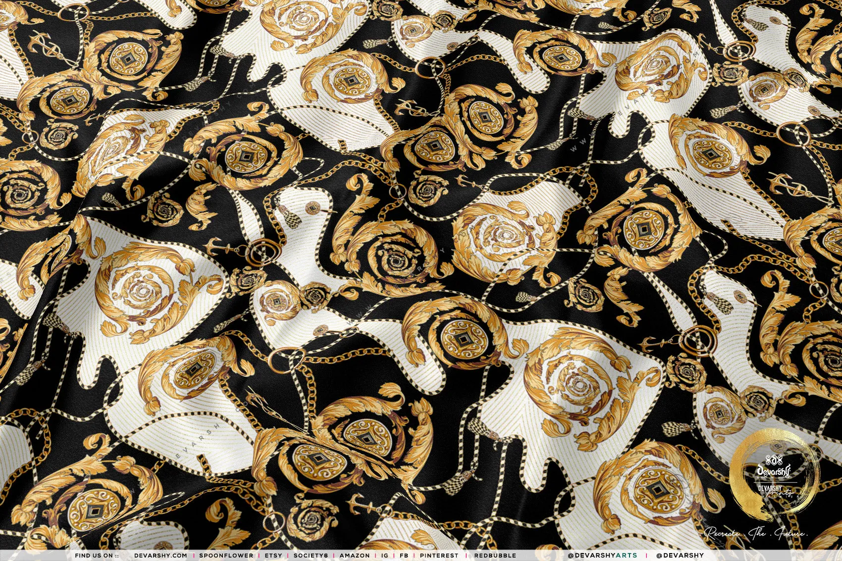 Ornamental Chains Apparel Fabric 3Meters , 6 Designs | 8 Fabrics Option | Baroque Fabric By the Yard | 041