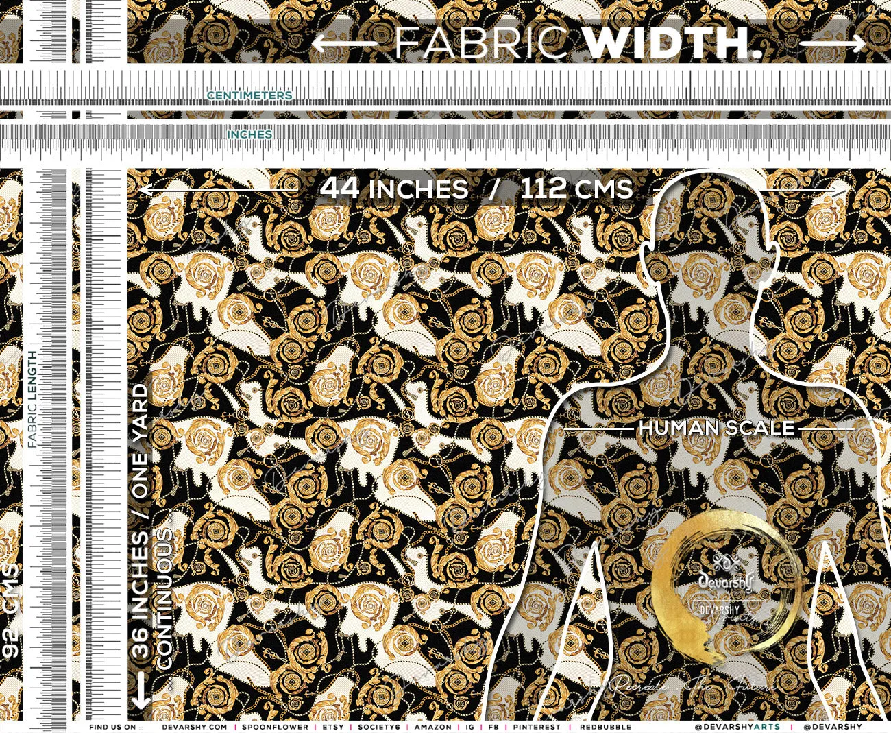 Ornamental Chains Apparel Fabric 3Meters , 6 Designs | 8 Fabrics Option | Baroque Fabric By the Yard | 041