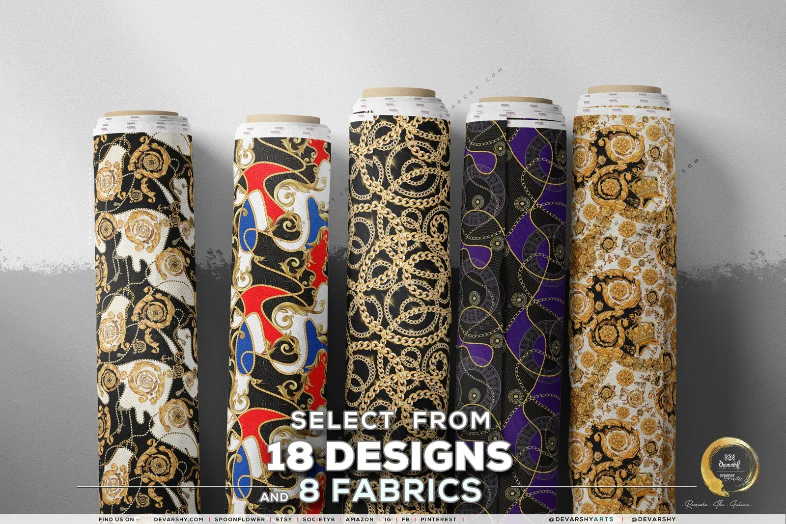 Ornamental Chains Apparel Fabric 3Meters , 6 Designs | 8 Fabrics Option | Baroque Fabric By the Yard | 041