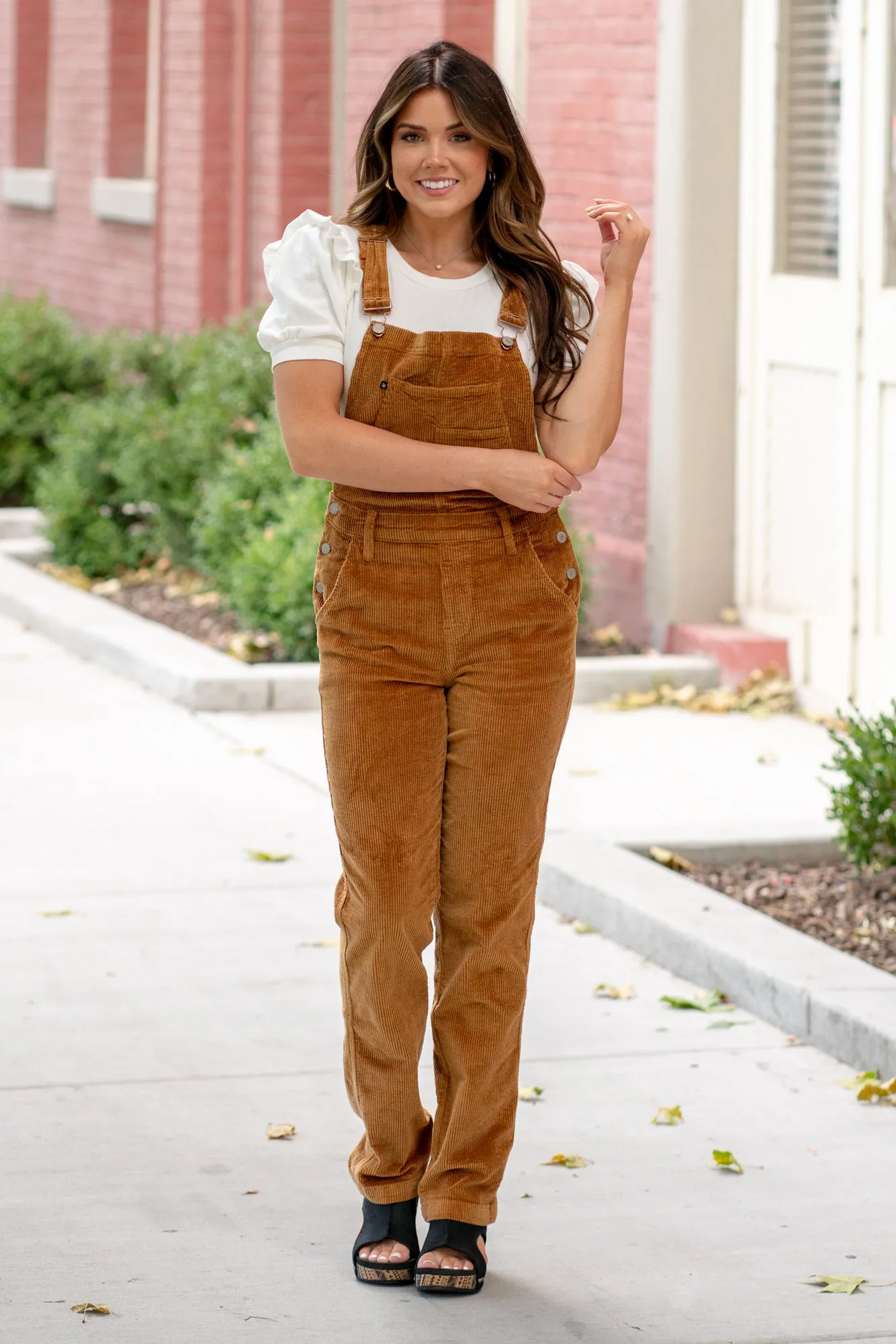 Plus Size Camel Corduroy Overall Straight Leg