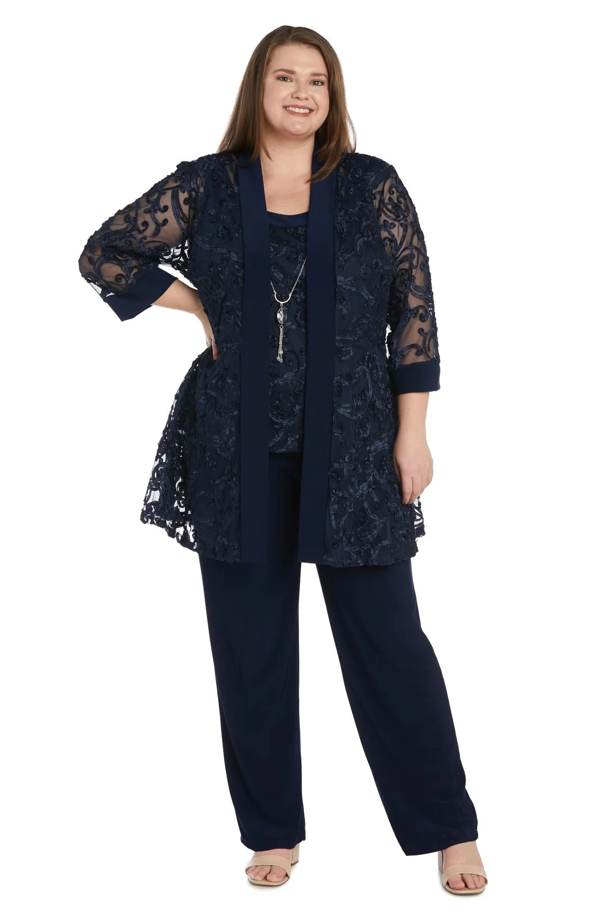 Plus Size Women's Sequined Jacket Pant Set